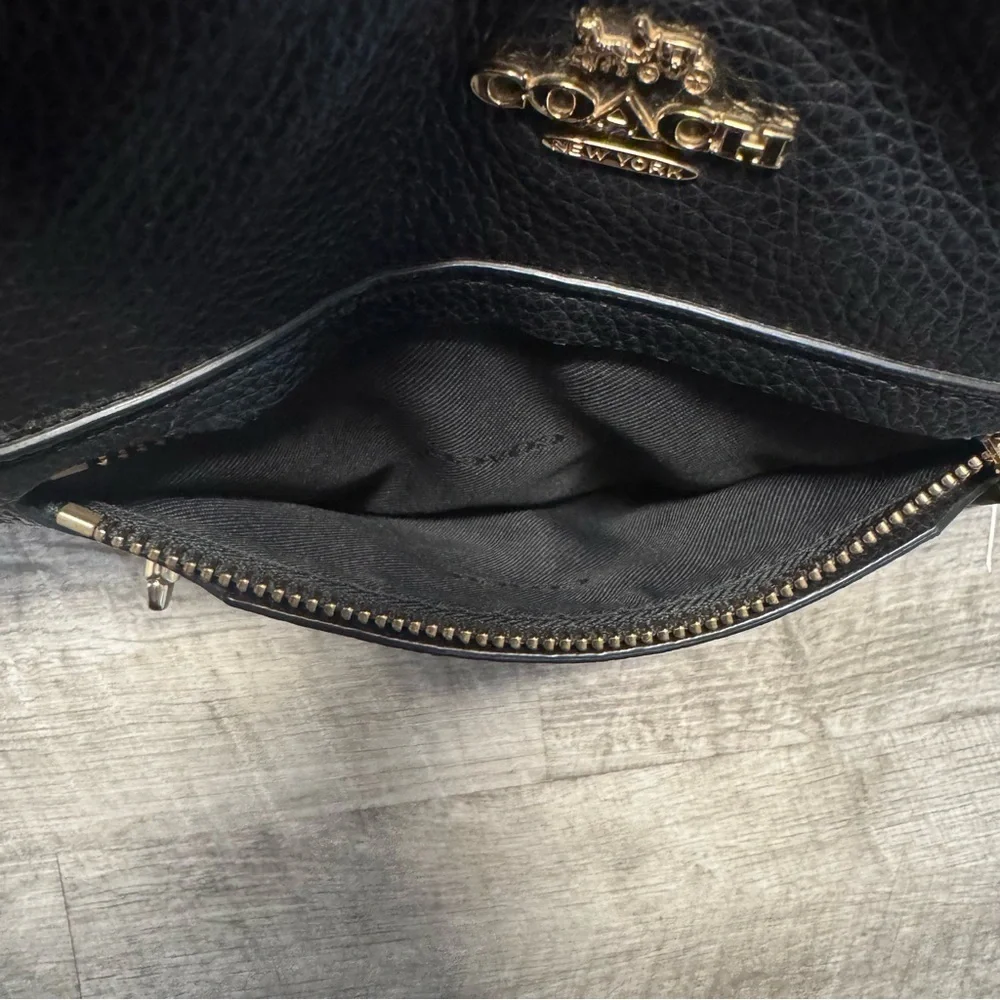 Coach Taylor Tote Light Gold/Black Pebble Leather Zip Top Closure Purse